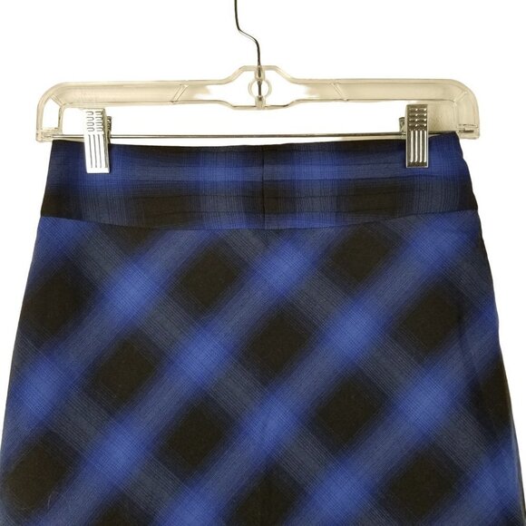 The Limited 0 Blue Black Plaid Pencil Skirt Back Slit Pleated waist Office - Picture 7 of 7
